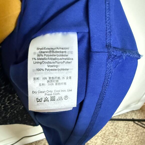 DKNY Womens Dress 12 Blue Pleated Animal Print Tie Neck Mini Office Modest - Picture 5 of 9